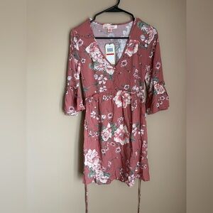 BOG Band of Gypsies Dusty Rose Floral Mini Dress